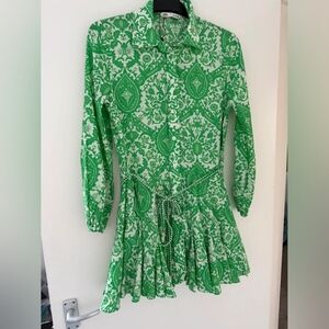 Zara Green and White Paisley-Style Shirt Dress